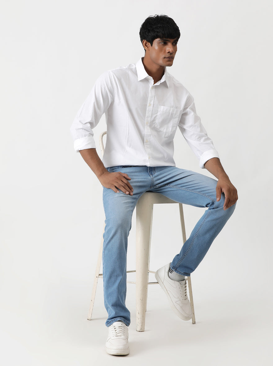 White Solid Slim Fit Casual Shirt | Greenfibre