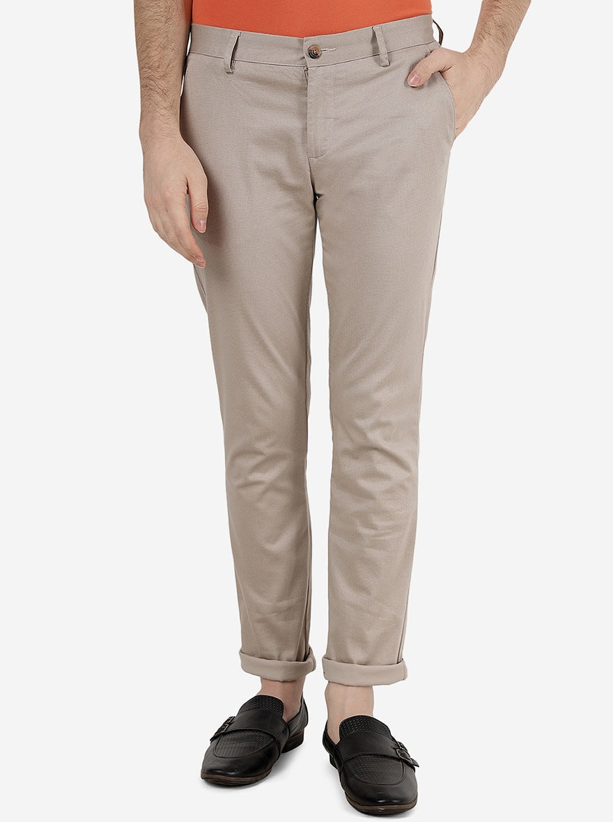 Light Grey Solid Super Slim Fit Casual Trouser | Greenfibre