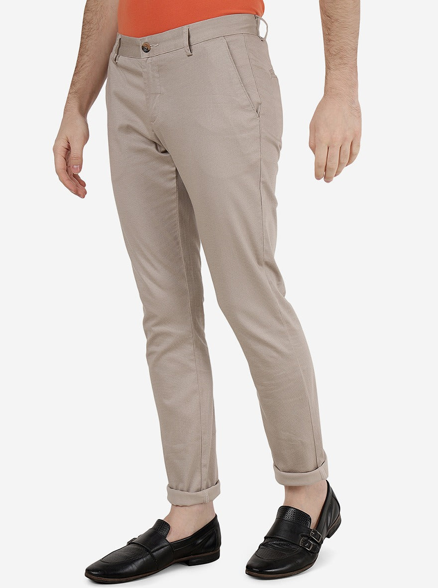 Light Grey Solid Super Slim Fit Casual Trouser | Greenfibre