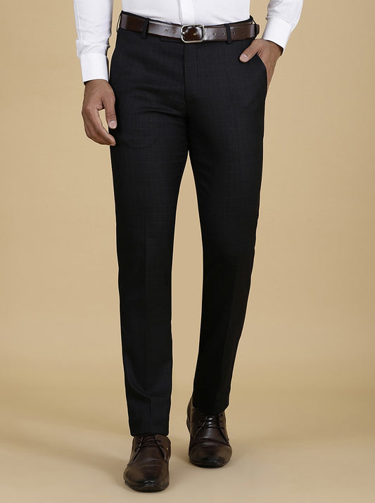 Black Checked Super Slim Fit Formal Trouser | Greenfibre