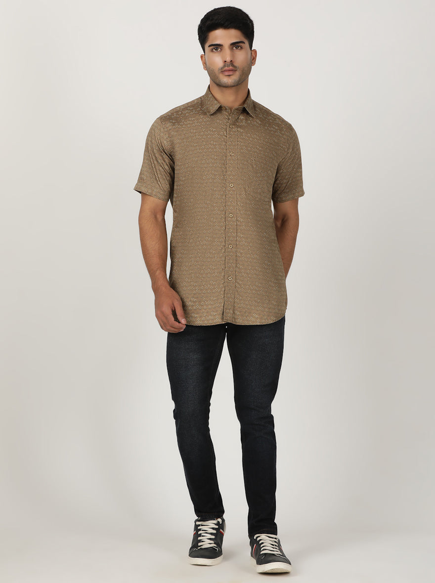 Brown Printed Smart Fit Semi Casual Shirt | Greenfibre