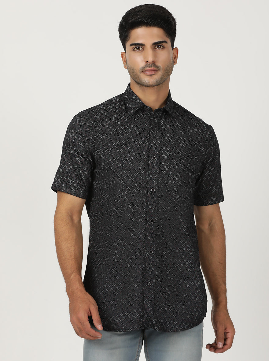Black Printed Smart Fit Semi Casual Shirt | Greenfibre