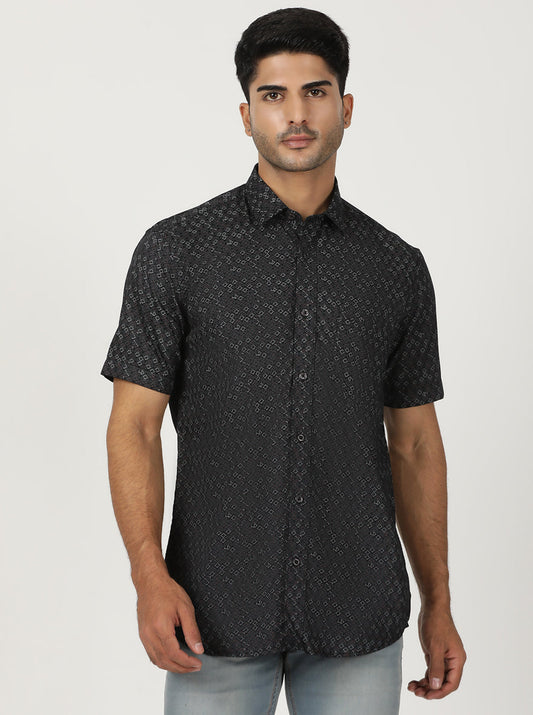 Black Printed Smart Fit Semi Casual Shirt | Greenfibre