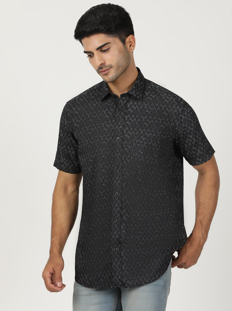 Black Printed Smart Fit Semi Casual Shirt | Greenfibre