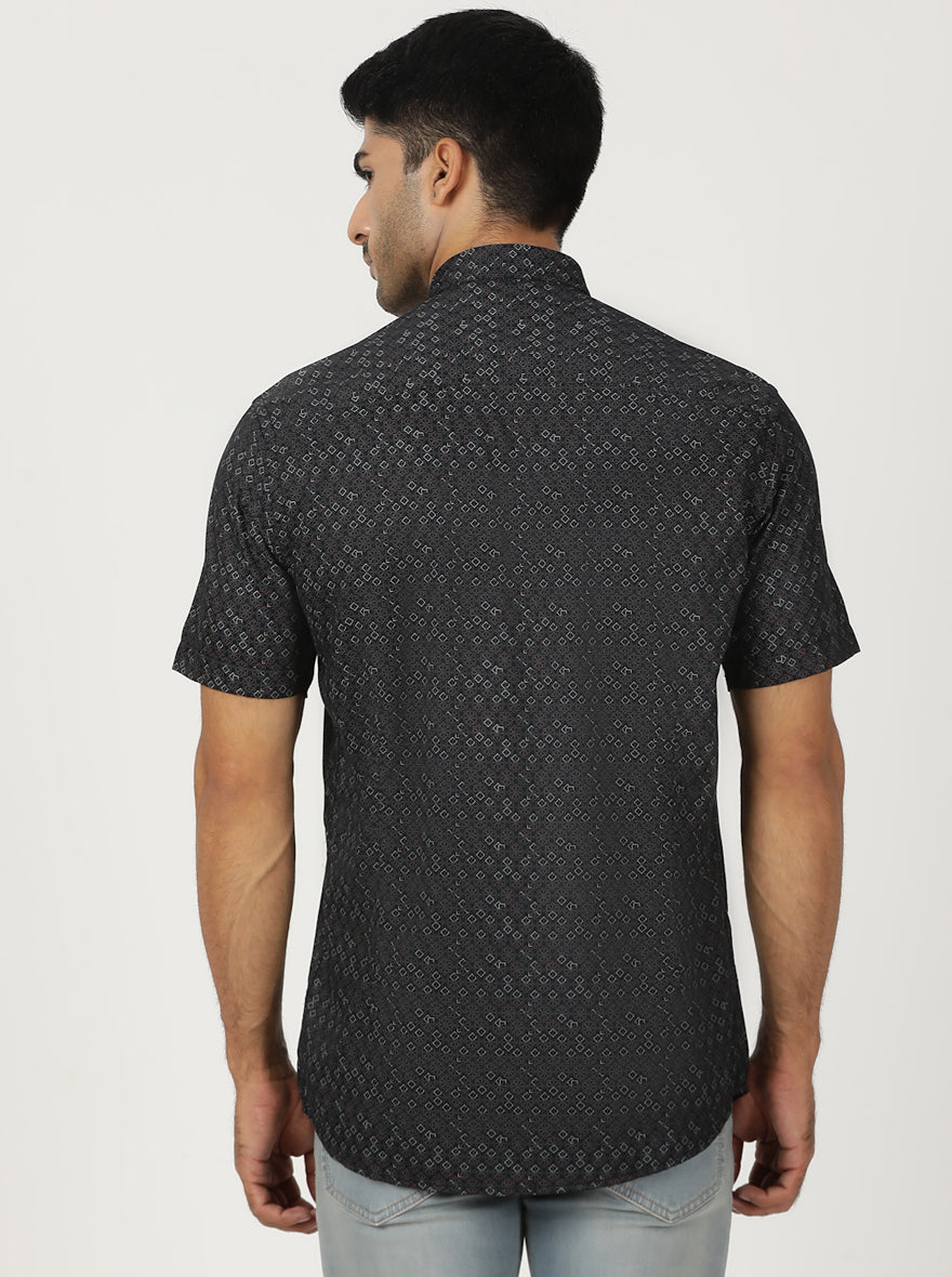 Black Printed Smart Fit Semi Casual Shirt | Greenfibre