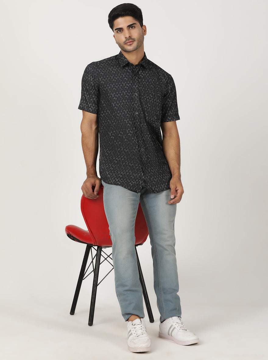 Black Printed Smart Fit Semi Casual Shirt | Greenfibre