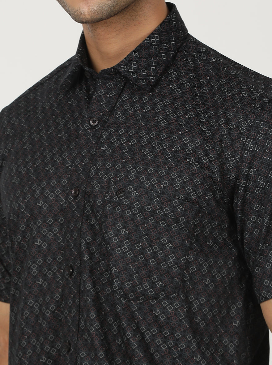 Black Printed Smart Fit Semi Casual Shirt | Greenfibre