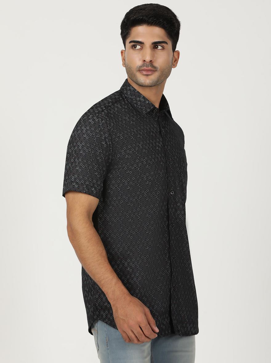 Black Printed Smart Fit Semi Casual Shirt | Greenfibre