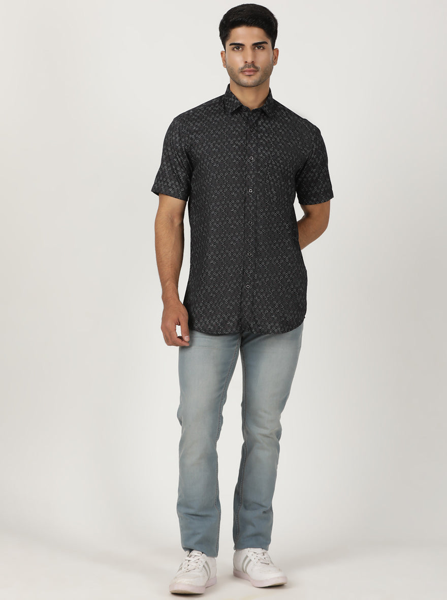 Black Printed Smart Fit Semi Casual Shirt | Greenfibre