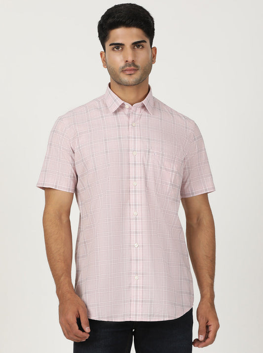 Pink Checked Smart Fit Semi Casual Shirt | Greenfibre