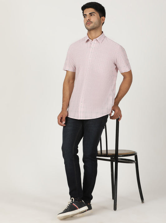 Pink Checked Smart Fit Semi Casual Shirt | Greenfibre