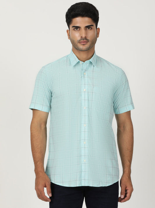 Blue Checked Smart Fit Semi Casual Shirt | Greenfibre