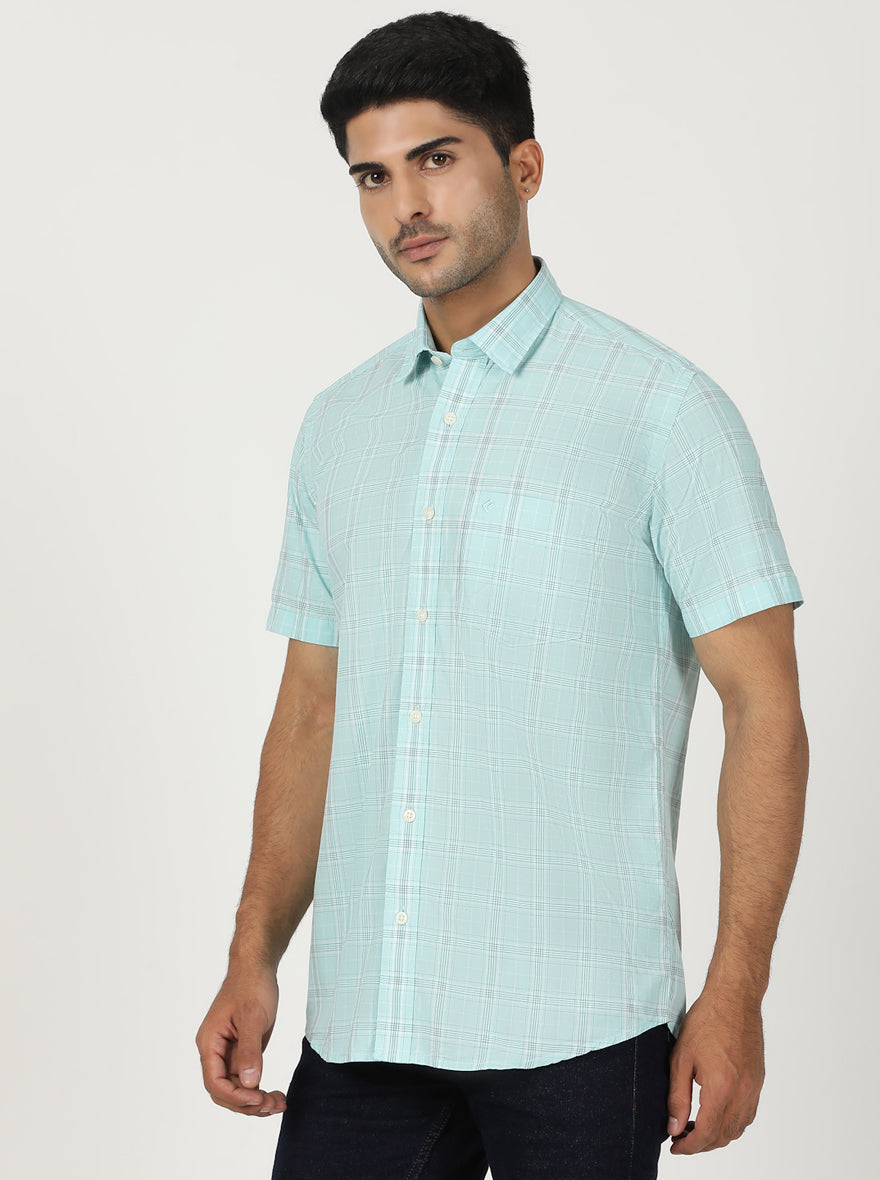 Blue Checked Smart Fit Semi Casual Shirt | Greenfibre