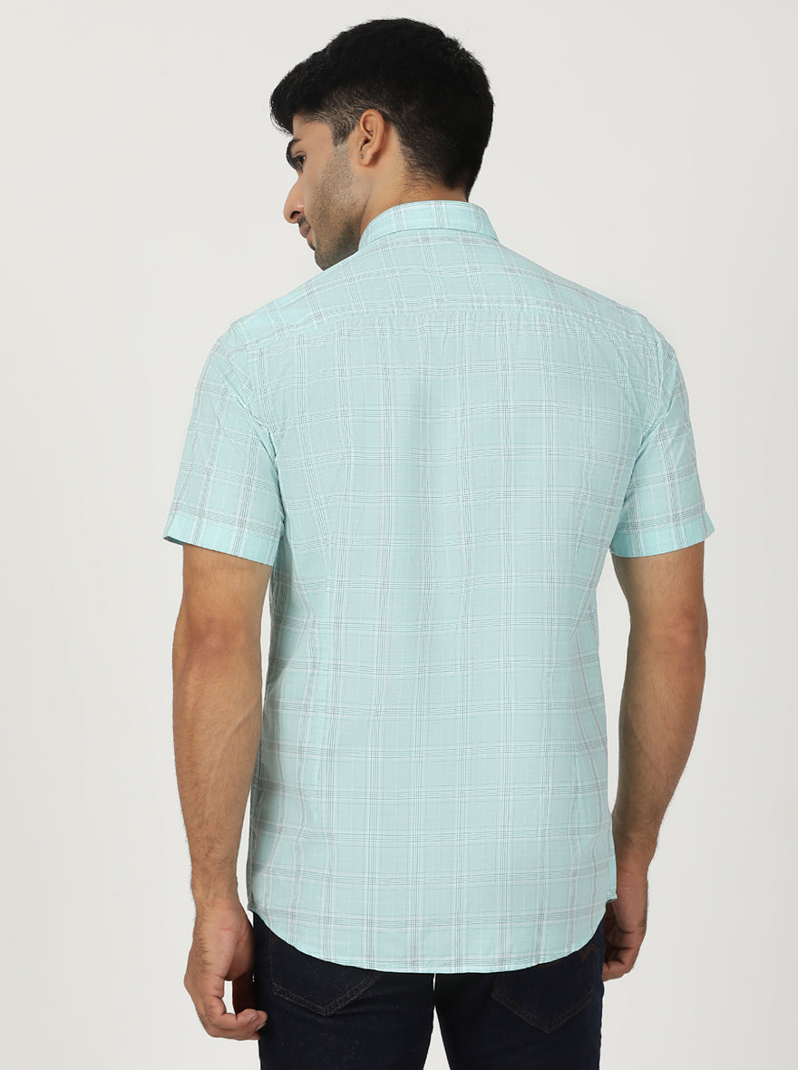 Blue Checked Smart Fit Semi Casual Shirt | Greenfibre