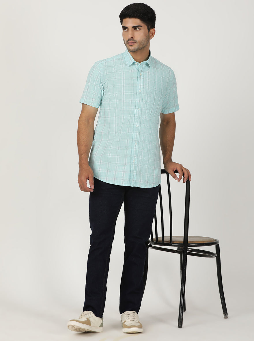 Blue Checked Smart Fit Semi Casual Shirt | Greenfibre