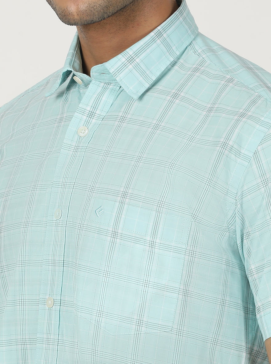 Blue Checked Smart Fit Semi Casual Shirt | Greenfibre