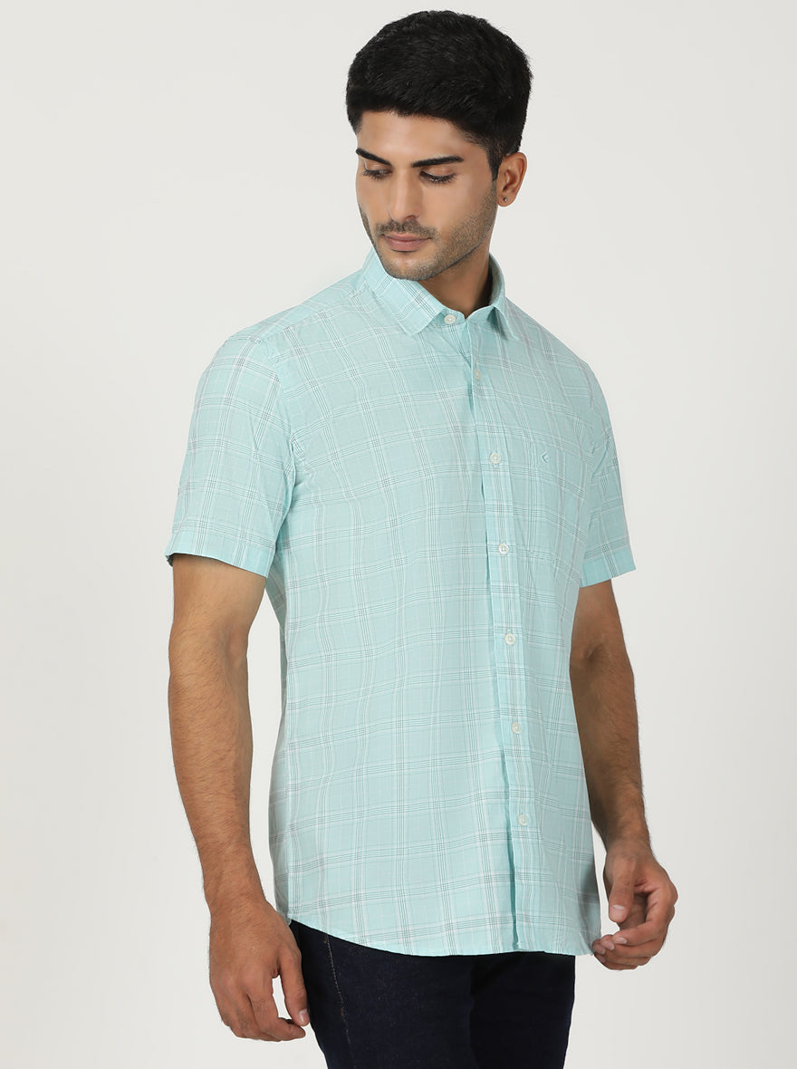 Blue Checked Smart Fit Semi Casual Shirt | Greenfibre