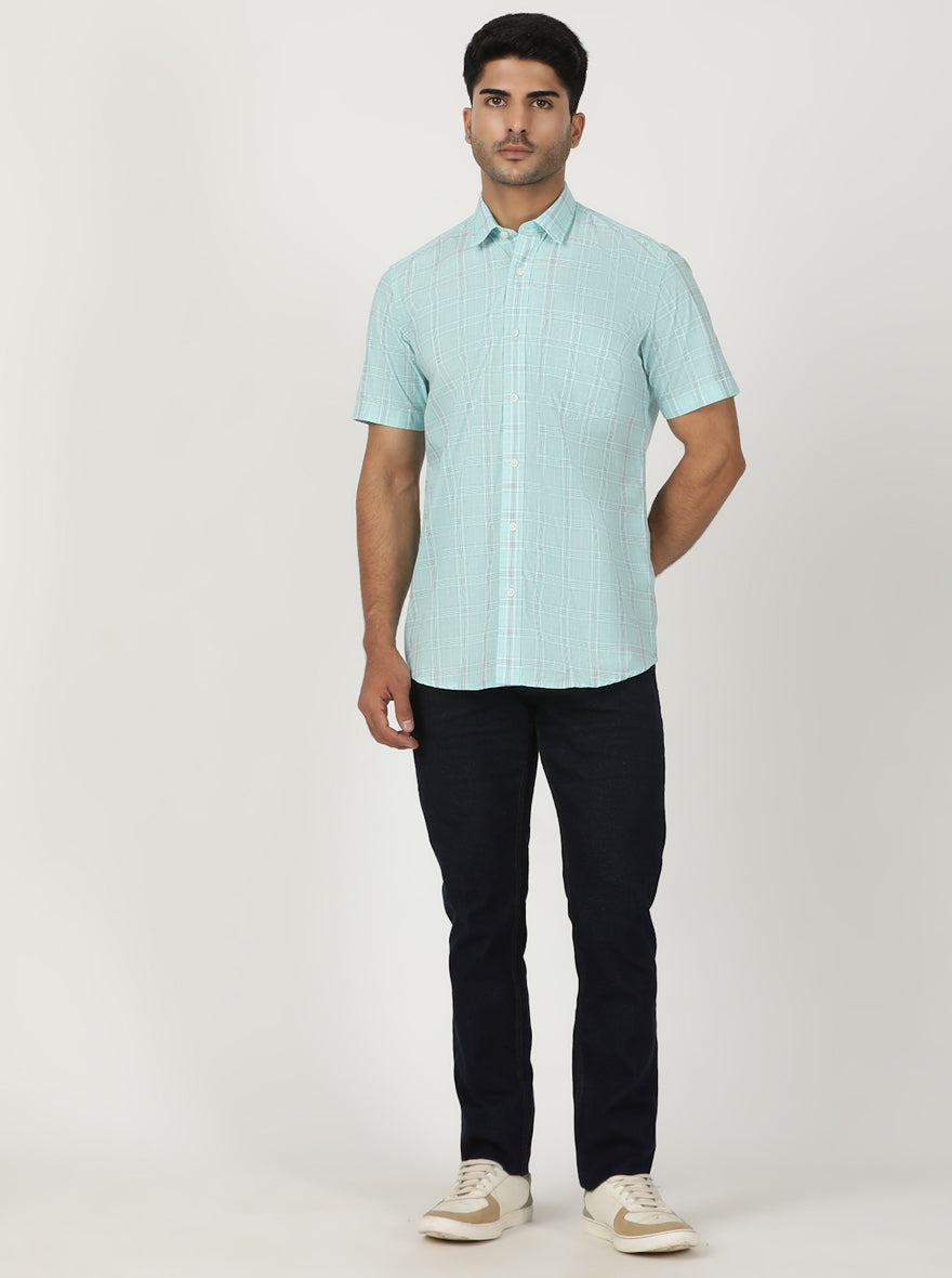 Blue Checked Smart Fit Semi Casual Shirt | Greenfibre