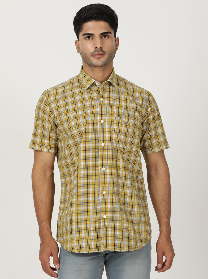 Yellow Checked Smart Fit Semi Casual Shirt | Greenfibre