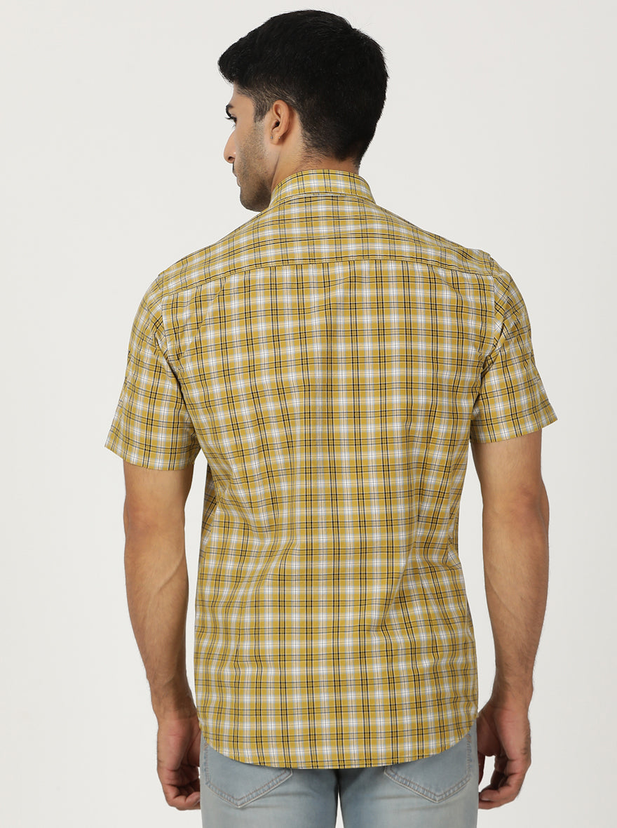 Yellow Checked Smart Fit Semi Casual Shirt | Greenfibre