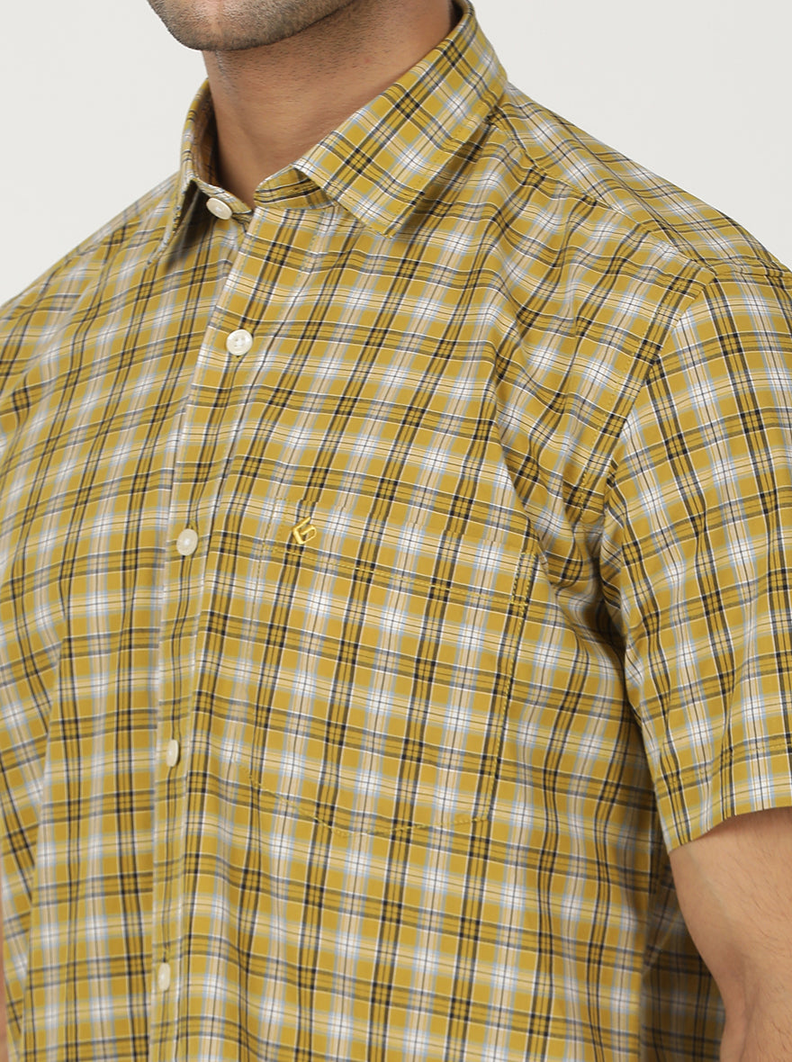 Yellow Checked Smart Fit Semi Casual Shirt | Greenfibre