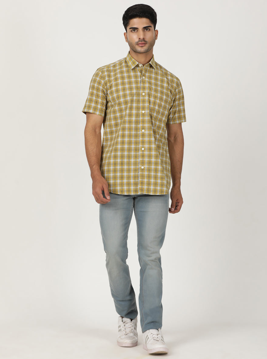 Yellow Checked Smart Fit Semi Casual Shirt | Greenfibre