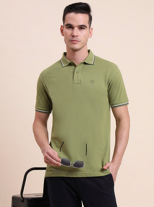 Green Solid Slim Fit Polo T-Shirt | Greenfibre