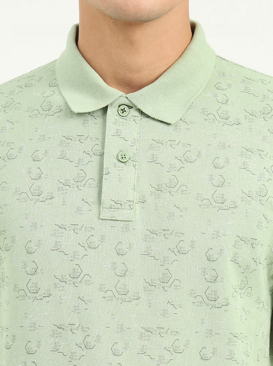 Light Green Printed Slim Fit Polo T-Shirt | Greenfibre