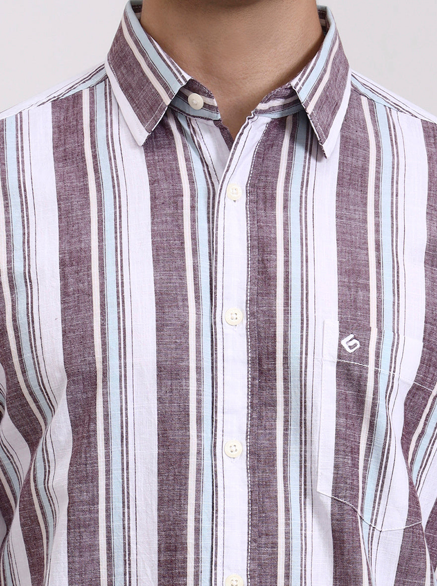 Purple Striped Slim Fit Casual Shirt | Greenfibre