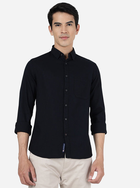 Black Solid Slim Fit Casual Shirt | Greenfibre