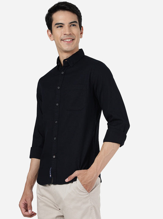 Black Solid Slim Fit Casual Shirt | Greenfibre