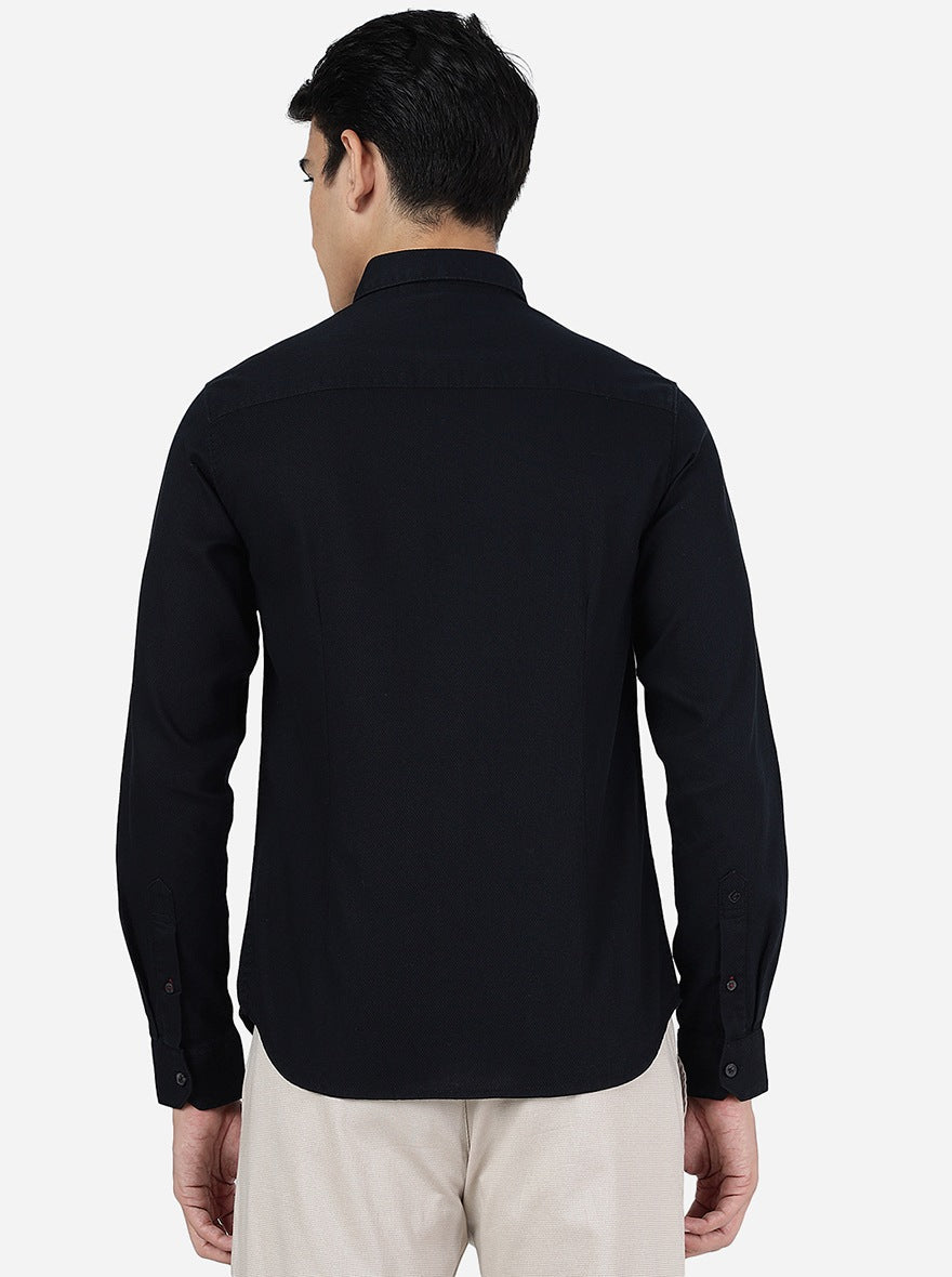 Black Solid Slim Fit Casual Shirt | Greenfibre