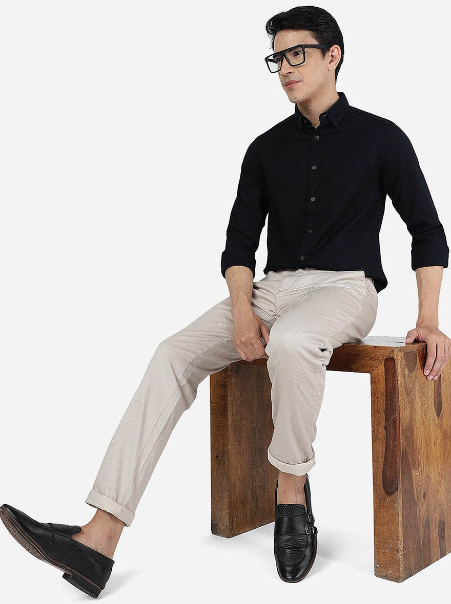 Black Solid Slim Fit Casual Shirt | Greenfibre