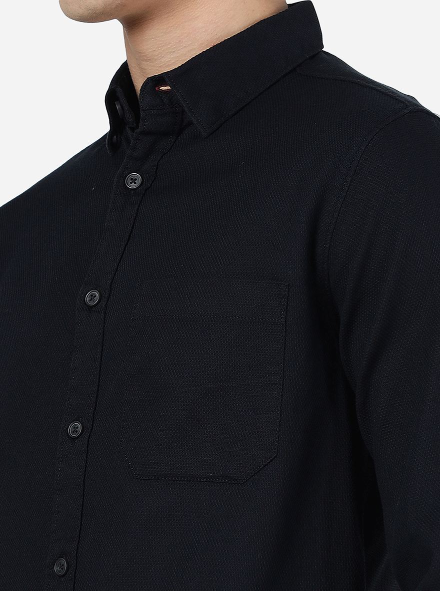 Black Solid Slim Fit Casual Shirt | Greenfibre
