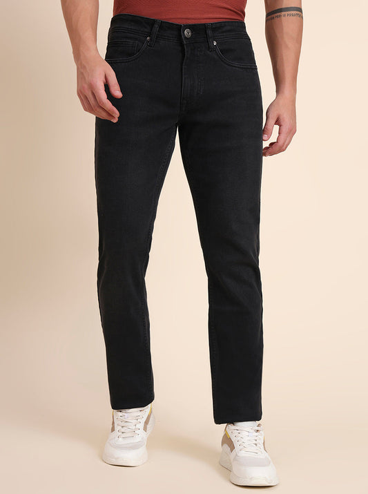 Charcoal Grey Washed Straight Fit Jeans | Greenfibre