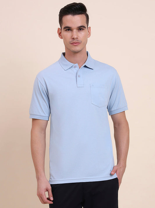Sky Blue Printed Regular Fit Polo T-Shirt | Greenfibre