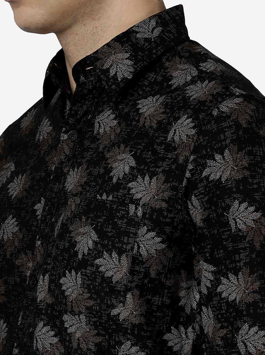 Black Printed Slim Fit Casual Shirt | Greenfibre