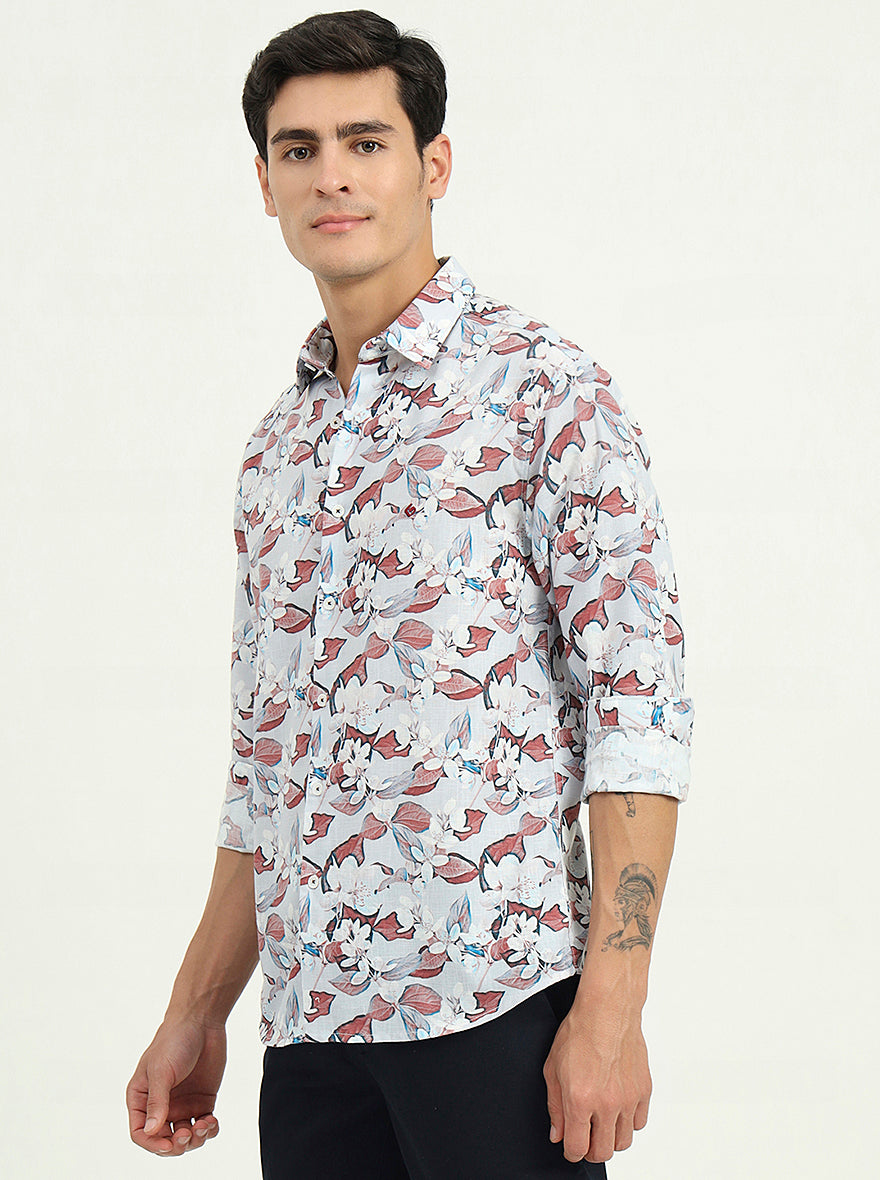 Grey & Brown Printed Slim Fit Casual Shirt | Greenfibre