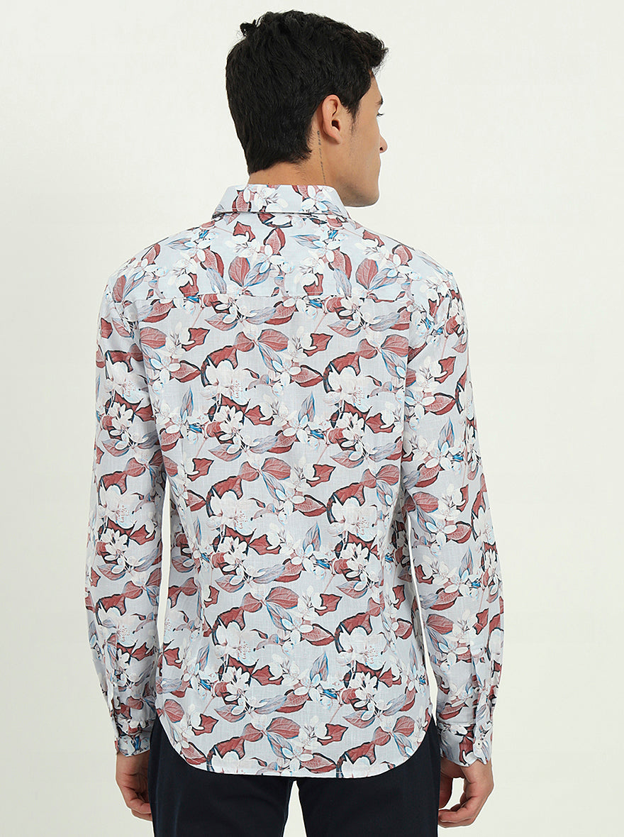 Grey & Brown Printed Slim Fit Casual Shirt | Greenfibre
