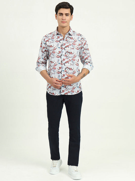 Grey & Brown Printed Slim Fit Casual Shirt | Greenfibre