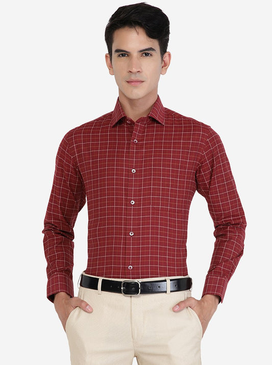 Maroon Checked Slim Fit Formal Shirt | Greenfibre