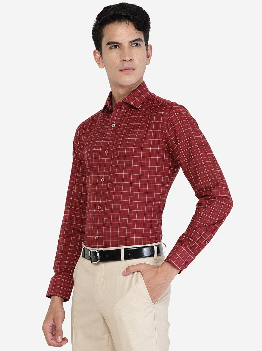 Maroon Checked Slim Fit Formal Shirt | Greenfibre