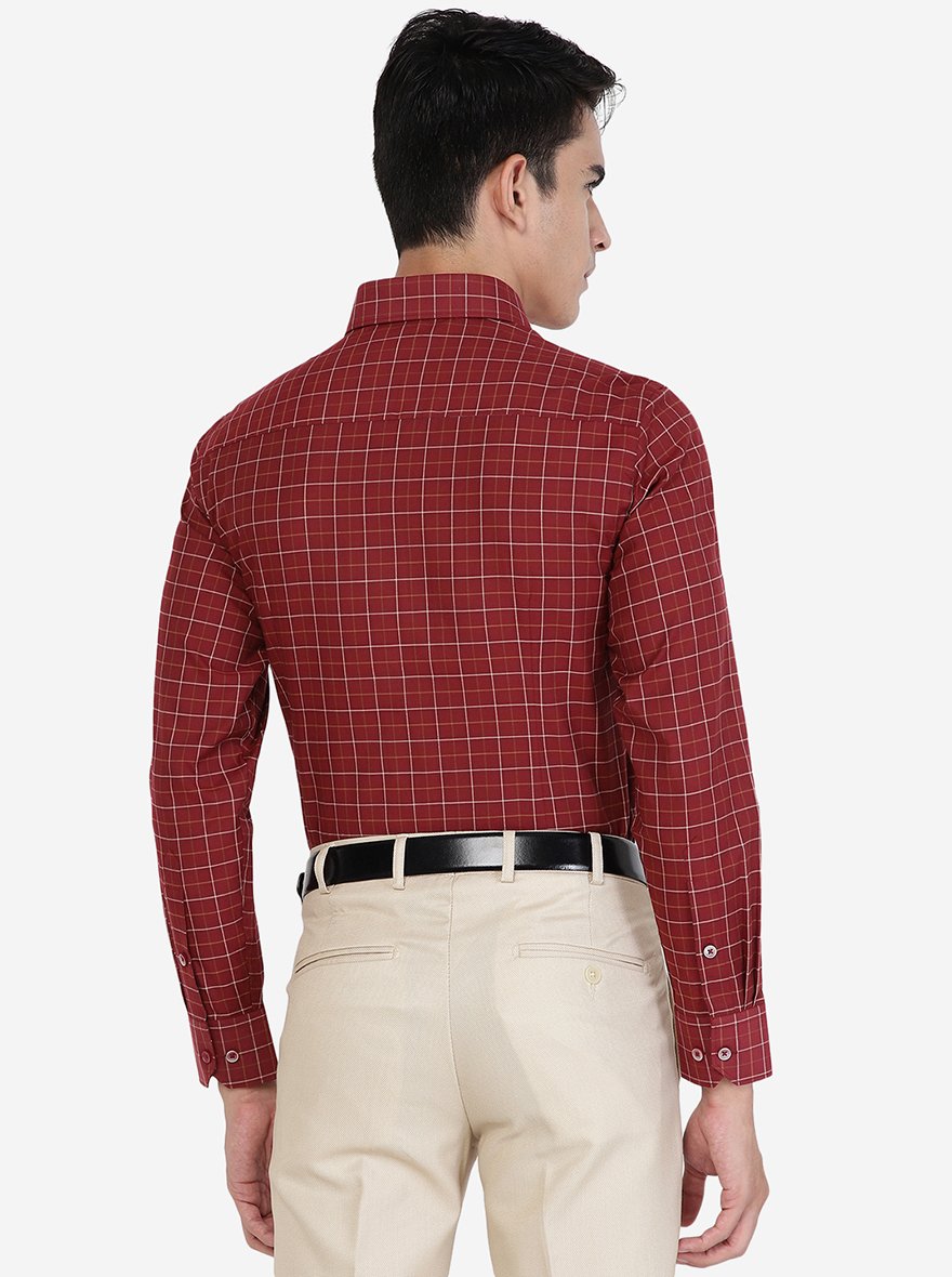 Maroon Checked Slim Fit Formal Shirt | Greenfibre