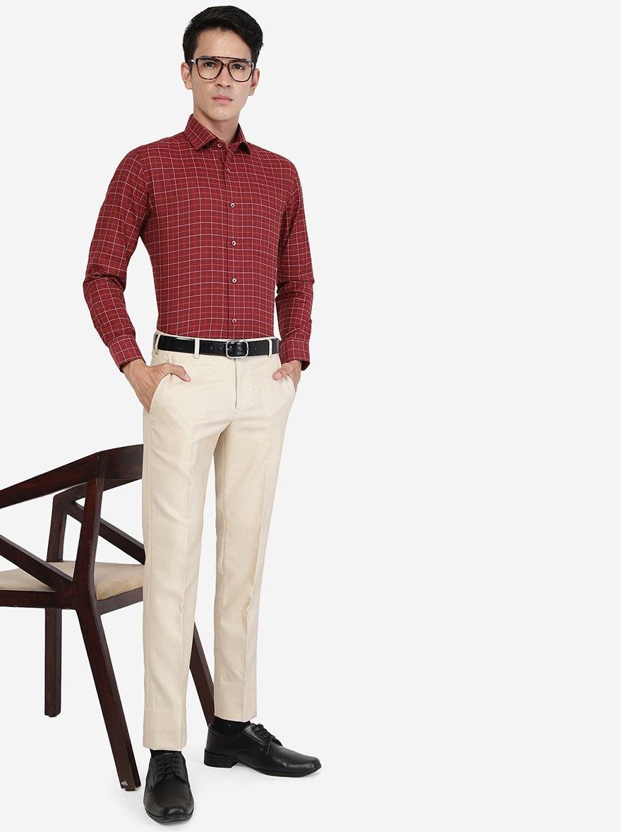 Maroon Checked Slim Fit Formal Shirt | Greenfibre
