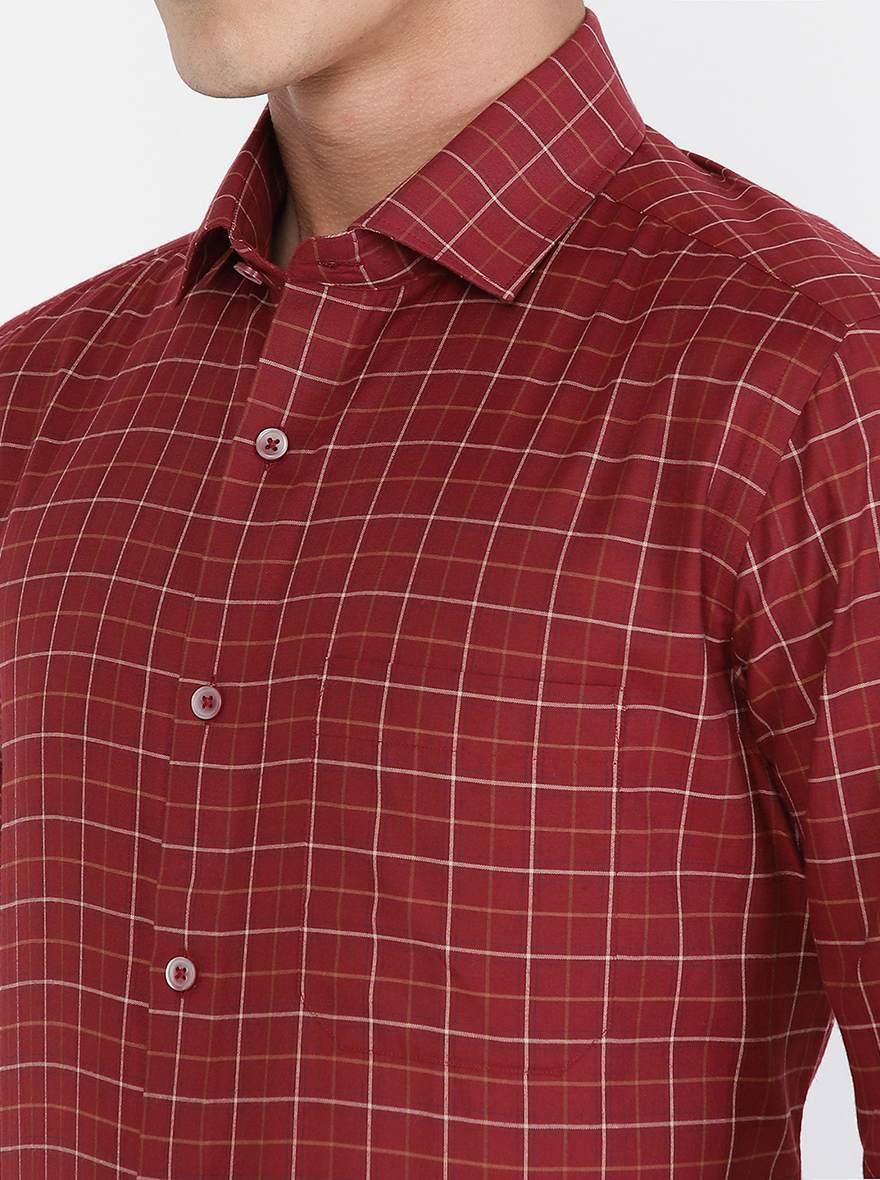 Maroon Checked Slim Fit Formal Shirt | Greenfibre