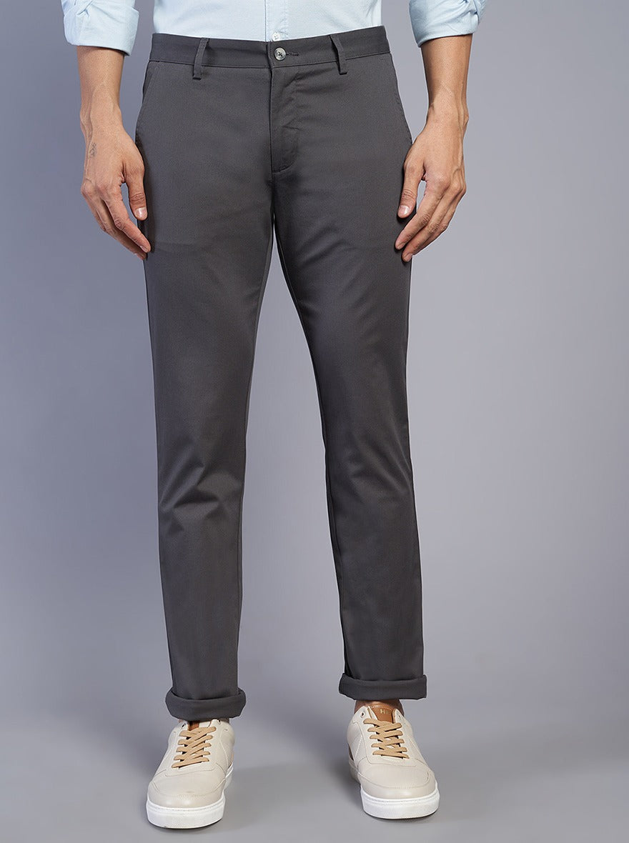 Dark Grey Solid Super Slim Fit Casual Trouser | Greenfibre