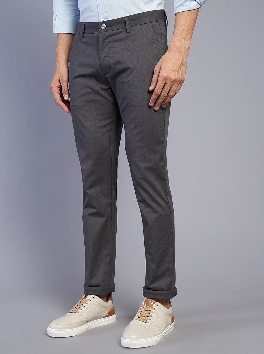 Dark Grey Solid Super Slim Fit Casual Trouser | Greenfibre