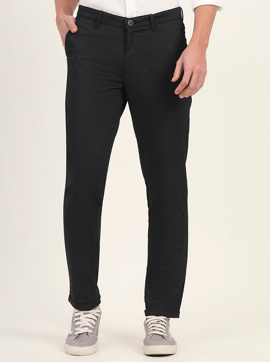 Black Printed Neo Fit Casual Trouser | Greenfibre