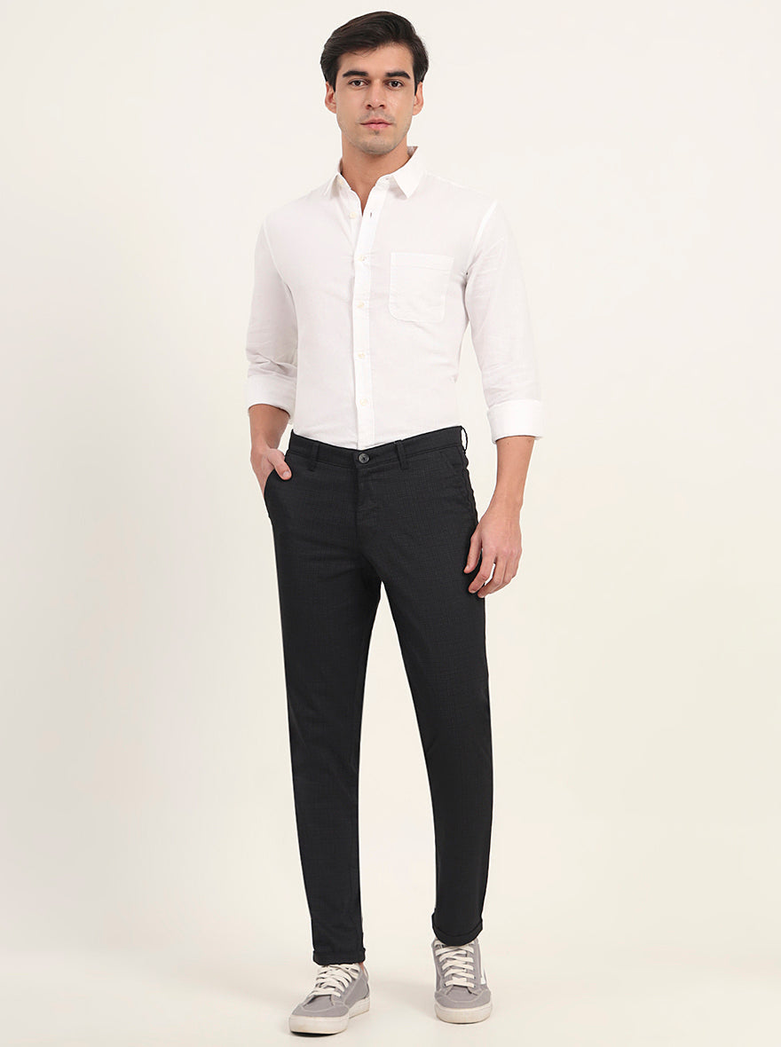 Black Printed Neo Fit Casual Trouser | Greenfibre