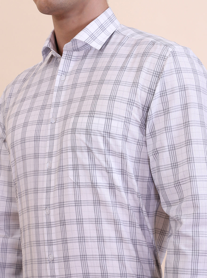 White & Grey Checked Regular Fit Formal Shirt | Greenfibre